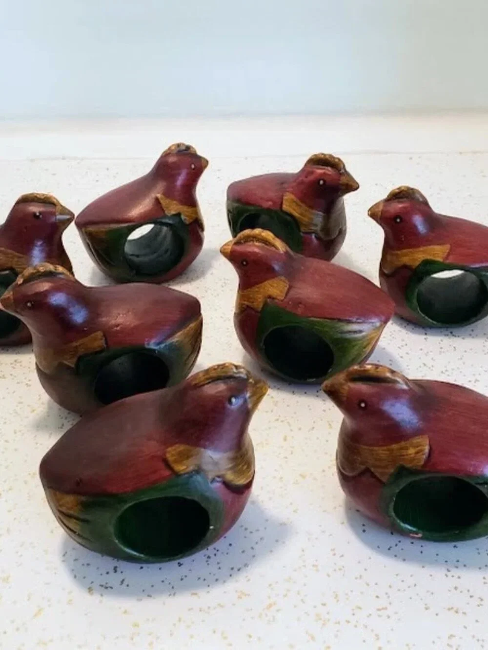 Vintage Wood Chicken Hen Rooster Napkin Holder Rings Decor Set of 8